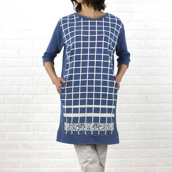 EMUE(エミュー)コットン 7分袖 格子柄チェック 切替え スウェットワンピース・4011010-2061401【ワンピース・チュ    レディース 女性 誕生日プレゼント ギフト 正規品 新品