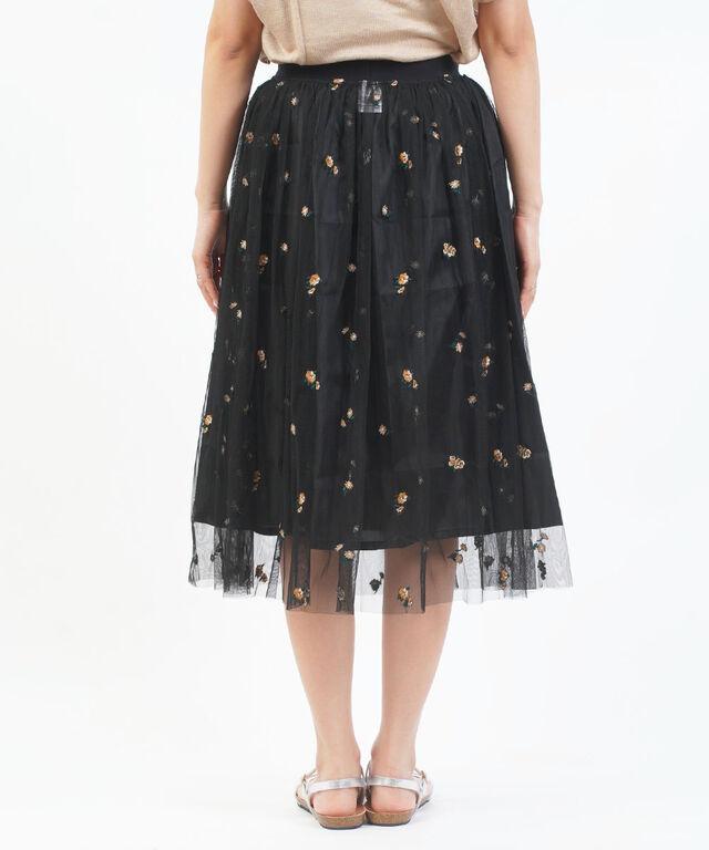 ベアトリス フラワー刺繍 レイヤード チュールスカート BEATRICE