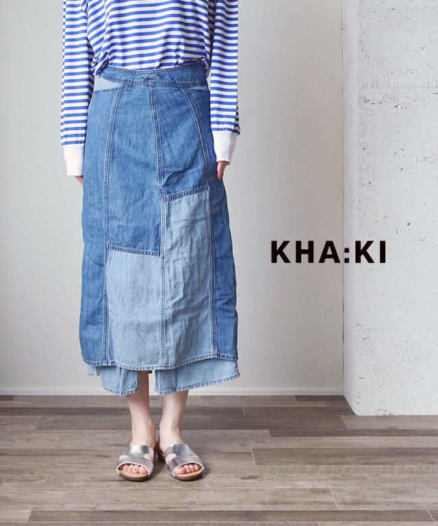 カーキ PATCHWORK WRAP SKIRT kha:ki MIL-21SSK65 国内正規品 2022春夏新作 送料無料