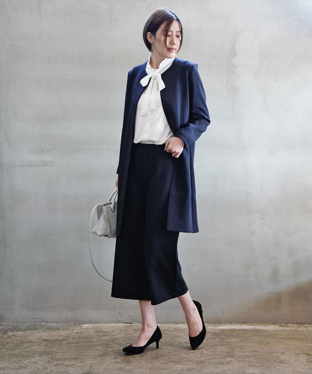 ププラ ONYスムース フリルカラー リボンタイ ブラウス PUPULA 144018