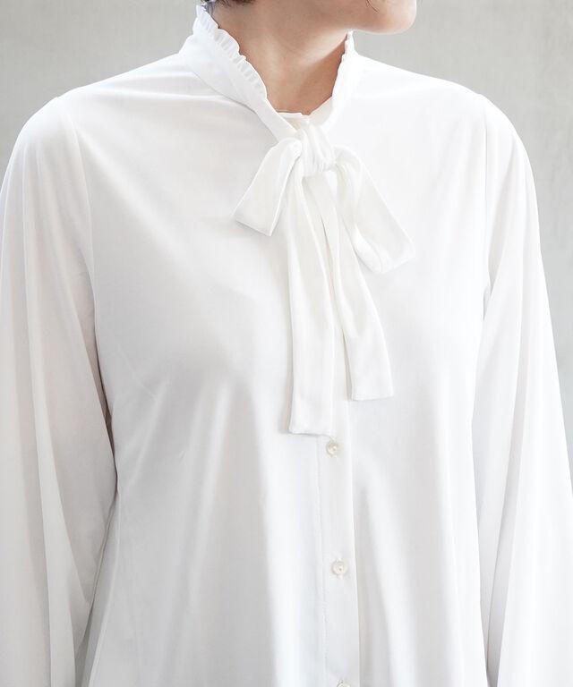 ププラ ONYスムース フリルカラー リボンタイ ブラウス PUPULA 144018 国内正規品 220403 送料無料 ププラ ONYスムース フリルカラー リボンタイ ブラウス PUPULA 144018