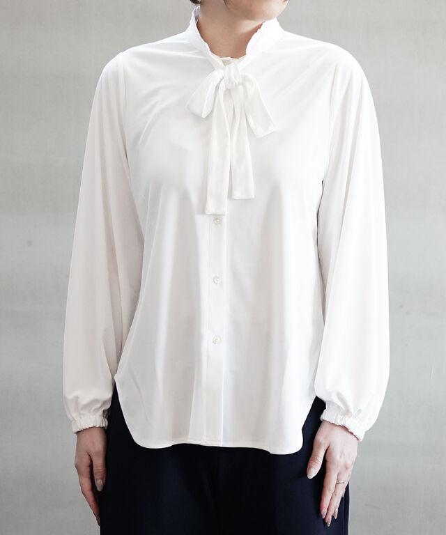 ププラ ONYスムース フリルカラー リボンタイ ブラウス PUPULA 144018