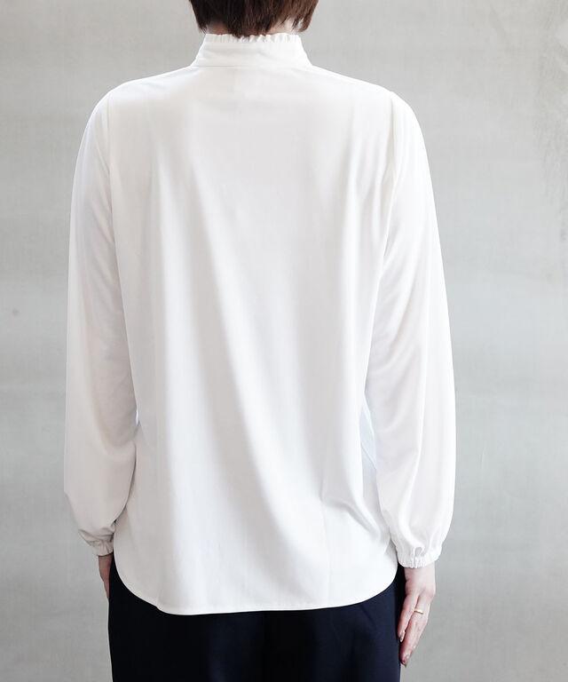 ププラ ONYスムース フリルカラー リボンタイ ブラウス PUPULA 144018