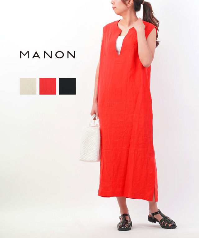 マノン LINEN NO SLEEVE ONE PIECE MANON MNN-OP-103 国内正規品 2024春夏新作 送料無料 旅行コーデ シンプル ノースリーブ リネン 麻 着