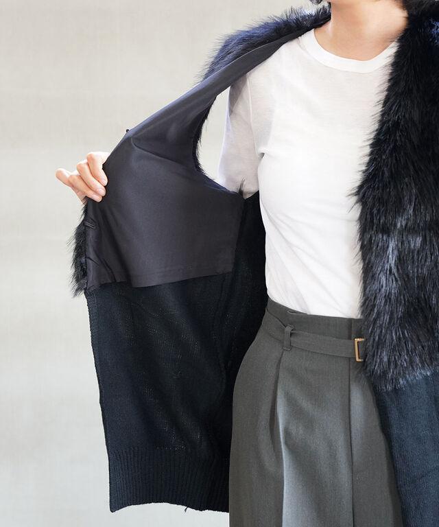 ザンパ Aヤーン＋フェイクファー切替 ロングジレ ZAMPA SAI19-0341 国内正規品 220409 送料無料