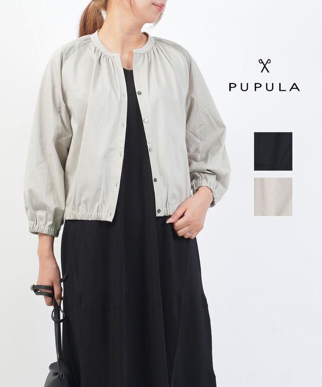 ププラ コットンミックストリコット×ローン切り替え フロントボタン ノーカラージャケット PUPULA 346051 国内正規品 2024秋冬新作 送料無料の通販は