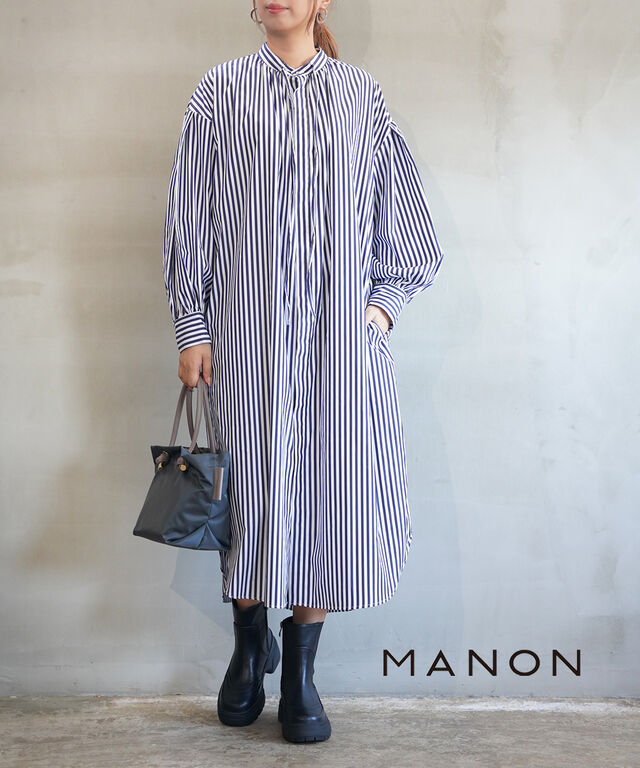 マノン タックスリーブストライプリボンワンピース MANON MNN-OP-107 国内正規品 2024秋冬新作 送料無料の通販は