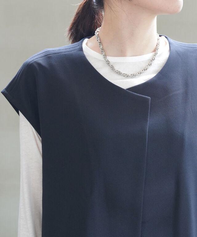 ププラ アクアダブルニット ワイド ジレ ジャケット PUPULA 157004