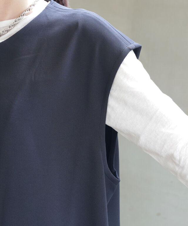 ププラ アクアダブルニット ワイド ジレ ジャケット PUPULA 157004