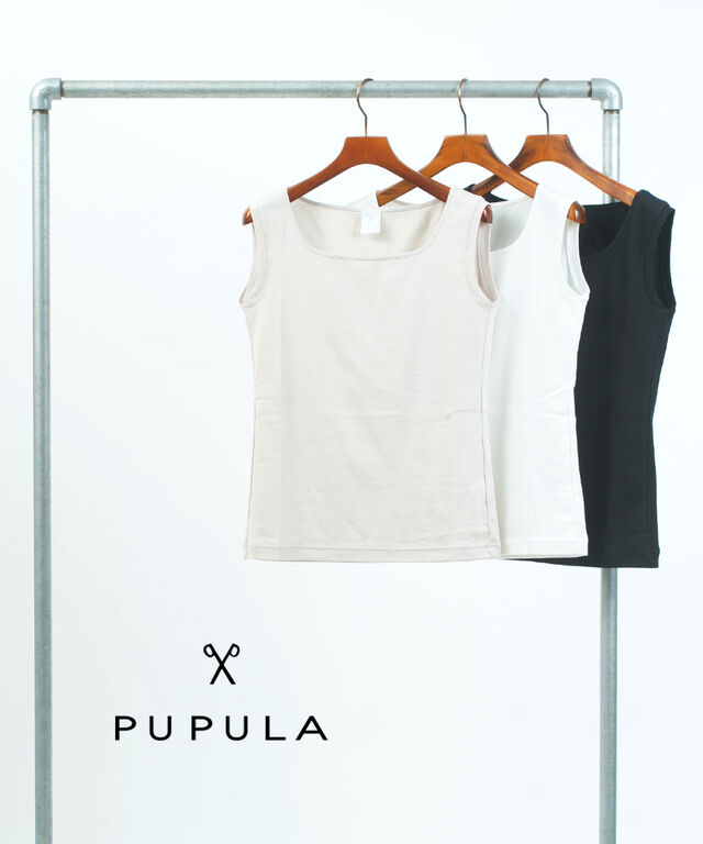 ププラ アナヤジャージィ スクエアネック タンクトップ ノースリーブ カットソー PUPULA 144075 国内正規品 2025春夏新作