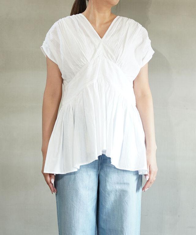 ノーメント Vネックギャザーブラウス normment S25P-1973 国内正規品