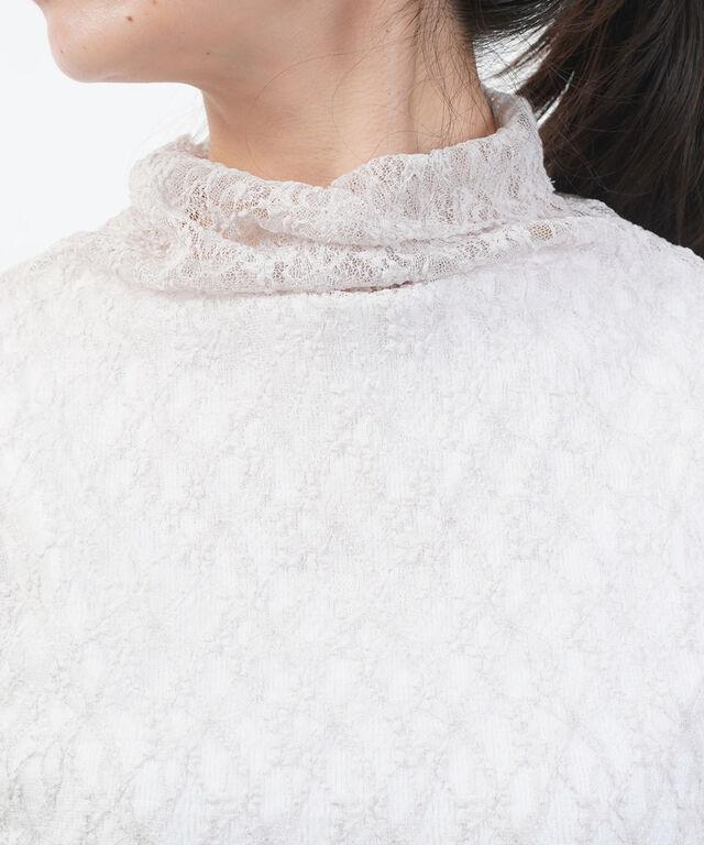 ププラ フラワーラッセルレース 長袖 タートルネック プルオーバー