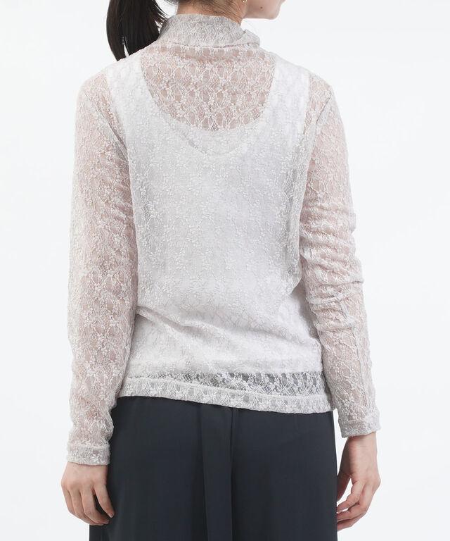 ププラ フラワーラッセルレース 長袖 タートルネック プルオーバー