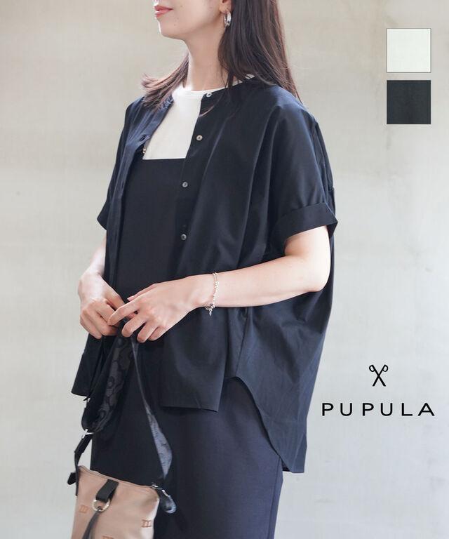 ププラ プレーン ウーブニッシュ バックギャザー ラウンドシャツ PUPULA 157162 国内正規品 2025秋冬新作 送料無料