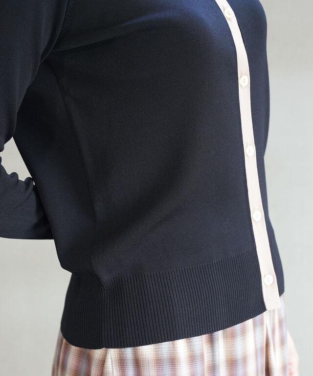 ププラ レーヨン混 ミラノリブニット バイカラー 配色 襟付き