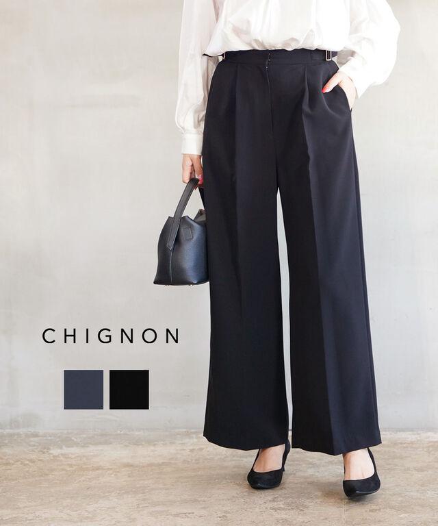 シニヨン ベルト付きワイドパンツ CHIGNON 3856-445MK 国内正規品 2026春夏新作 送料無料 フォーマル オケージョン セレモニー ハレの日 パーティ お呼ばれ 結婚式 とろみ 柔らかい ゆったり