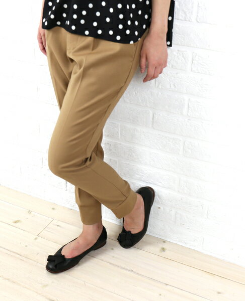 audrey and john wad(オードリーアンドジョンワッド)ポリエステル レーヨン 9分丈 裾切替え タック パンツ・B3300-00314    レディース 女性 誕生日プレゼント ギフト 正規品 新品