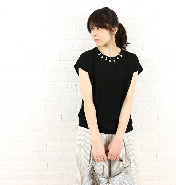 Plume Bleue(プリュムブルー) シフォンビジュー付き フレンチスリーブブラウス・PB-027・3141501    レディース 女性 誕生日プレゼント ギフト 正規品 新品