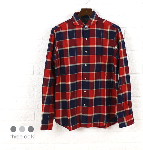 three dots(スリードッツ) コットン長袖 チェック柄ネルシャツ・SO248M・0441502    レディース 女性 誕生日プレゼント ギフト 正規品 新品