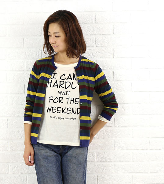 JOHN SMEDLEY(ジョンスメドレー) ウール長袖 マルチボーダー クルーネックニットカーディガン・A3738・2851502    レディース 女性 誕生日プレゼント ギフト 正規品 新品