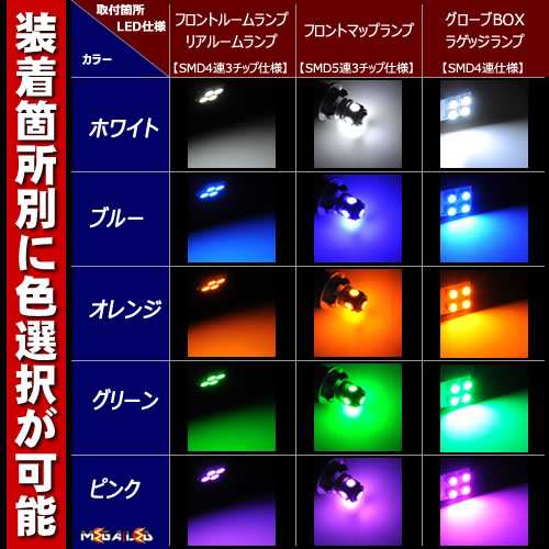 保証付 プジョー 308 初代 Cielo T7 専用★LEDルームランプ8点セット★発光色は5色から【メガLED】｜au PAY マーケット