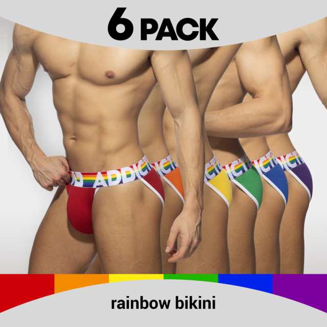 メンズビキニ ブリーフ ADDICTED/アディクティッド 6 PACK RAINBOW BIKINI ローライズ 綿 セット まとめ買いメンズビキニ ビキニブリーフ