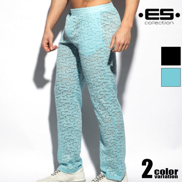 EScollection/イーエス・コレクション SPIDER LONG PANTS 幾何学模様 透け ロングパンツ メンズ　ボトムス　ファッション　部屋着　ジムウェア