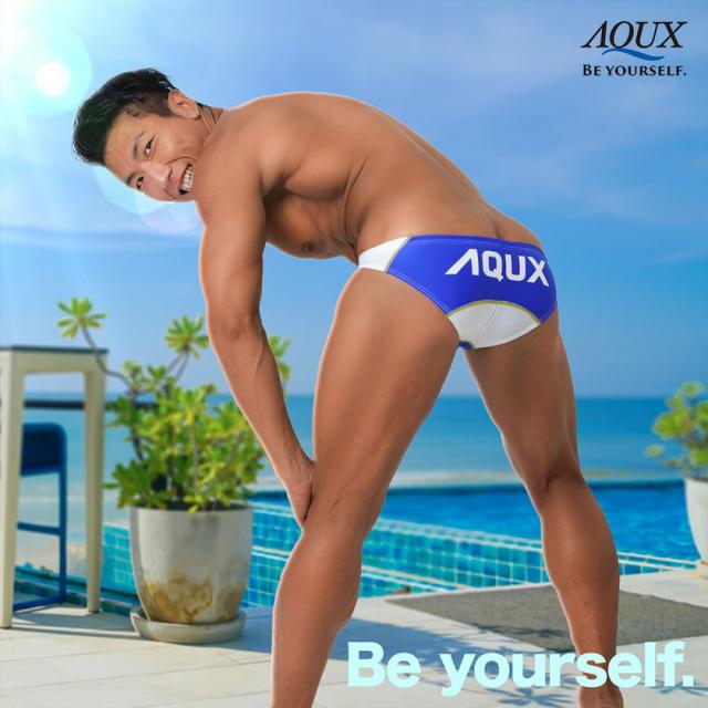 AQUX/アックス Big Logo Bikinis "Blue" スイムウェア 競パン メンズ水着 ビキニ型 海パン 男性水着 ビーチウェア aqux