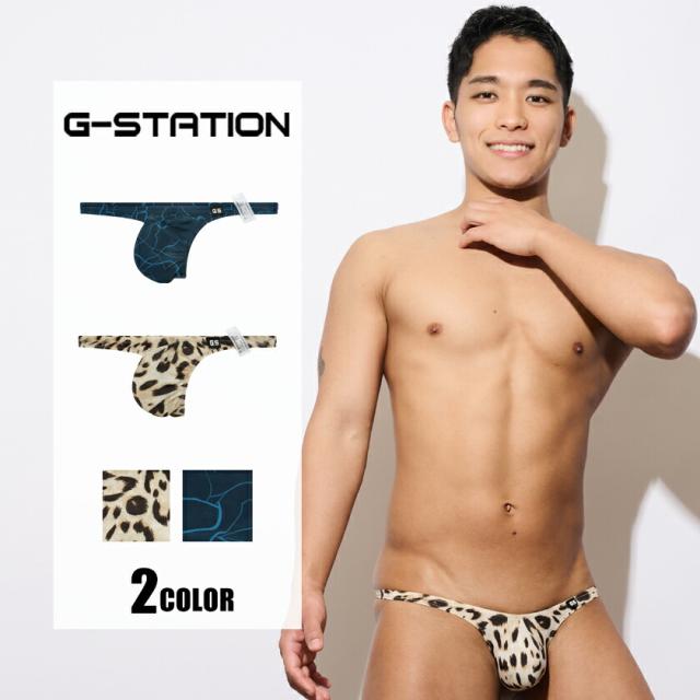 メンズTバック G-Station/ジーステーション 柄プリント ヒョウ柄 不規則ライン柄 ミニTバック 男性下着　メンズ　マイクロTバック 立体縫製