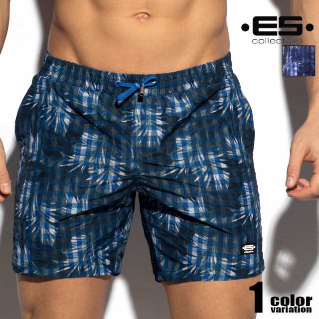 EScollection/イーエス・コレクション TROPIC SQUARES BOARDSHORT トロピカルプリント 植物柄 インナーカップ付き 裏地付き U-Shape スイ