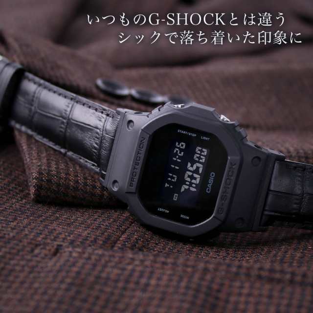 G-SHOCK 対応 本革 クロコ型押し レザーベルト ブラック 22mm 幅 