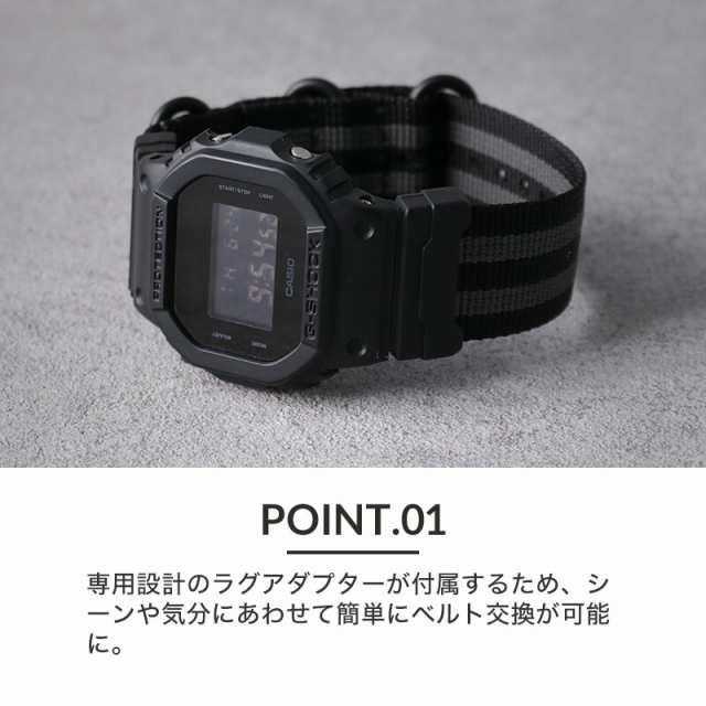 G-shock ベルト 交換 互換ベルト DW5600 ブラック 金具シルバー - 時計