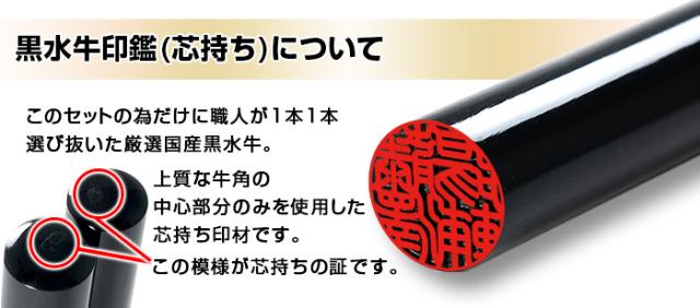 国産黒水牛印鑑 芯持ち 13.5mm 15.0mm 2本セット (新成人ギフトセット) ケース プレゼントボックス(和リボン・青)付(宅配便発送)(tqb)_1