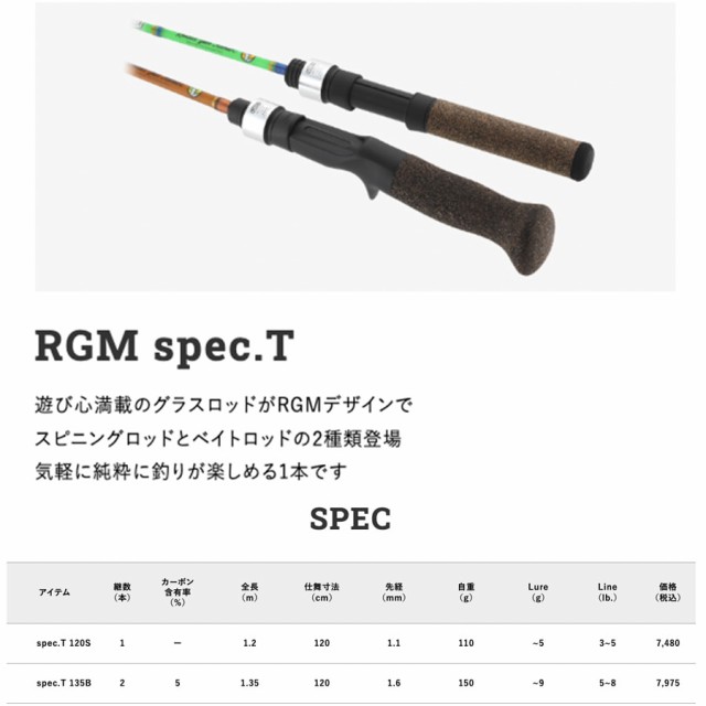 RGM(ルースター ギア マーケット) RGM spec.T 135B ベイトモデル グラスロッド Line (5~8lb.) Lure (~9g)  渓流 エリアトラウト 管理釣り｜au PAY マーケット