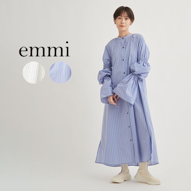 SALE50%OFF emmi atelier デザインスリーブシャツワンピース 13wfo241002 レディース ドレス ロング丈 キャンディスリーブ