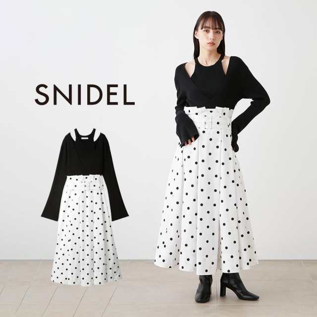 SALE50%OFF SNIDEL タフタスカートドッキングニットワンピース swno241008 レディース ドレス ロングワンピース フレア ドット柄