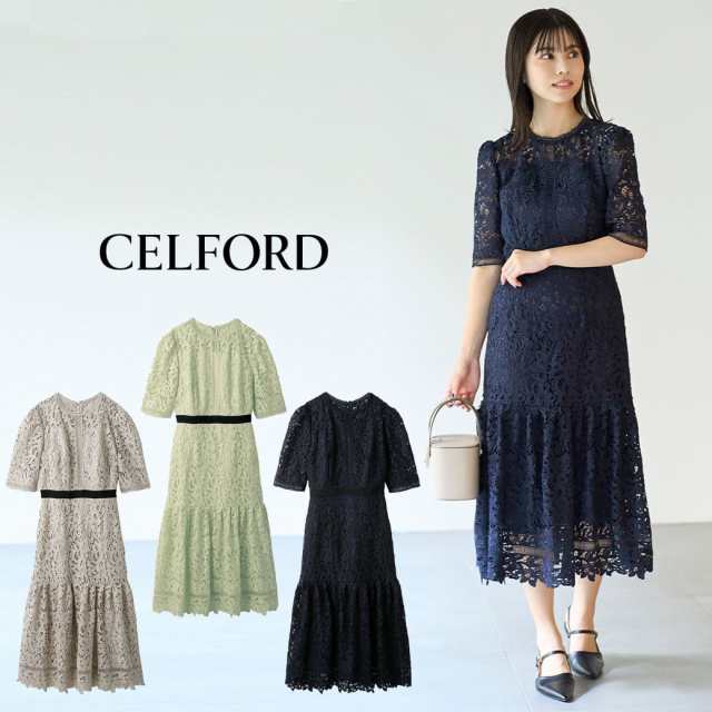 CELFORD レースワンピース cwfo249003 レディース ドレス フラワーモチーフ 半袖 春ワンピ 卒業式 入学式 結婚式 二次会 食事会 オケージ