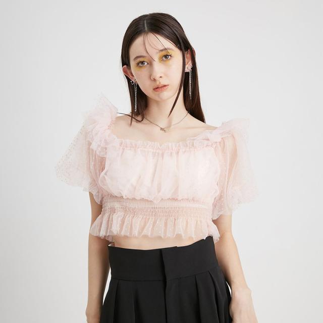 SALE50%OFF FURFUR ファーファー ドットチュールパフスリーブブラウス 