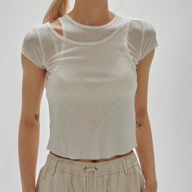 nagonstansストライプ レイヤードデザイン トップス nagonstansストライプ レイヤードデザイン トップス