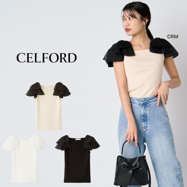 SALE30%OFF CELFORD セルフォード リボンスリーブニットプルオーバー cwnt244072 レディース トップス オーガンジー ニットトップス レディライク デート エレガント セレクトショップムー