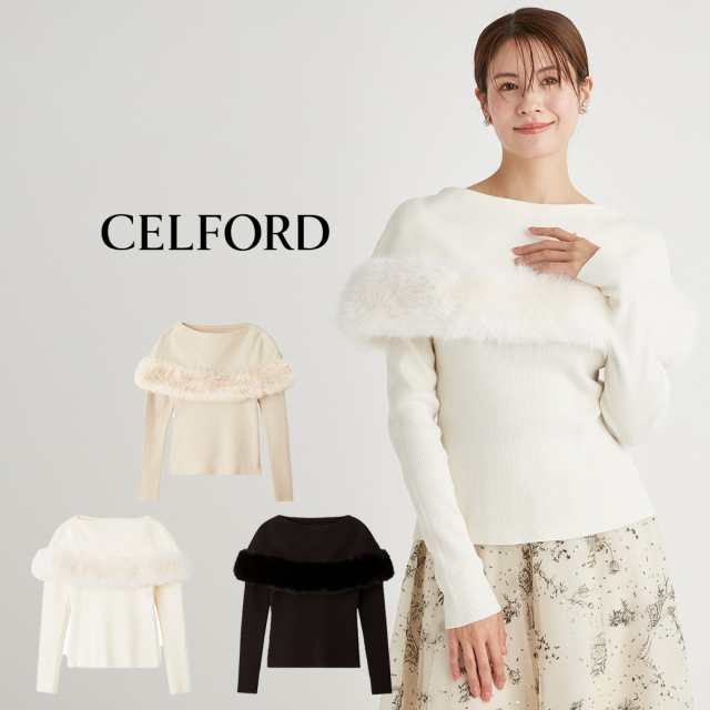 CELFORD セルフォード ファーケープロングスリーブニット cwnt244076 レディース トップス 長袖 上品 フォックス風 エコファー