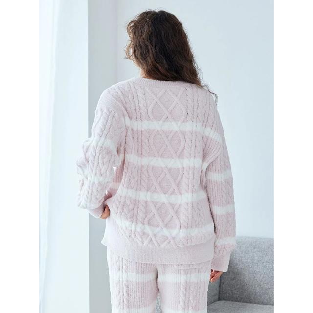 ジェラピケ ルームウェア ホワイト ピンク セーター カーディガン