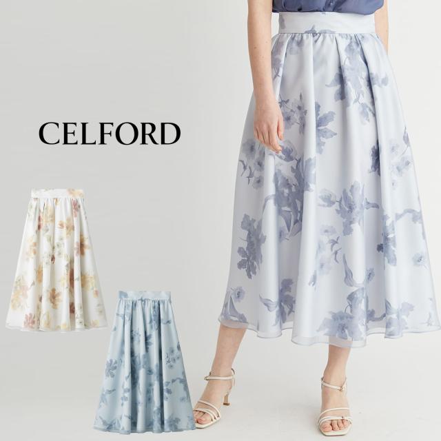 SALE50%OFF セルフォード フラワープリントフレアスカート cwfs252017 レディース ロングスカート 花柄 オーガンジー CELFORD