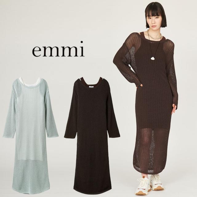 SALE50%OFF エミ アトリエ emmi atelier インナー付きメッシュニットワンピース 13wno252029 レディース ロング丈 カットソーワンピース
