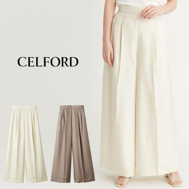 セルフォード CELFORD ツイルサテンワイドパンツ cwfp254025 レディース ボトムス 光沢 吸水速乾 センタープレス 接触冷感 上品 2025秋