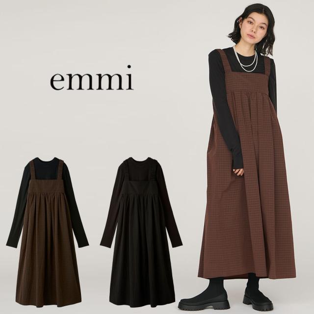 emmi atelier エミ アトリエ  ボックスチェックワンピースセット 13wfo254047 レディース ロング丈 カットソー デイリー ワンピ 2025秋