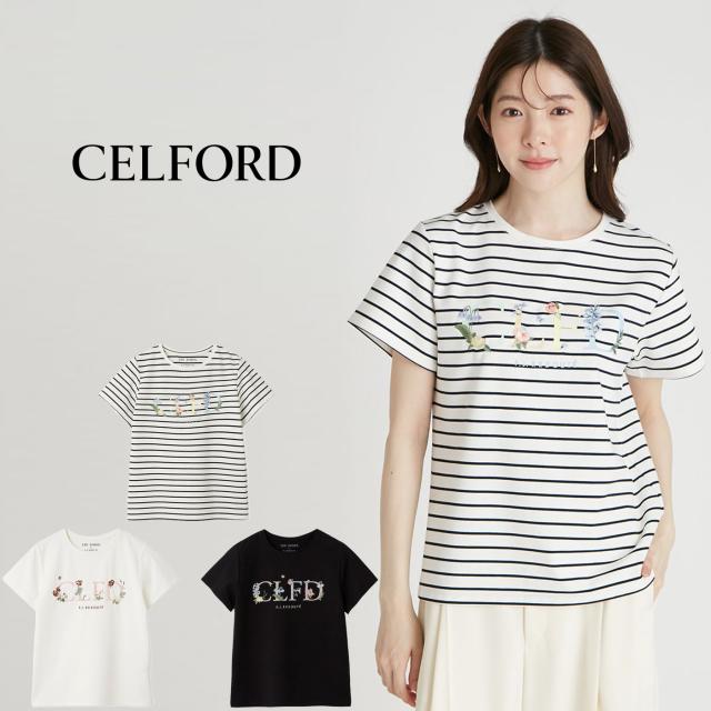 セルフォード CELFORD×P.J. REDOUTEコラボ エンブロイダリーTシャツ cwct254062 レディース 花びら トップス ラグジュアリー フェミニン ボーダー 2025秋