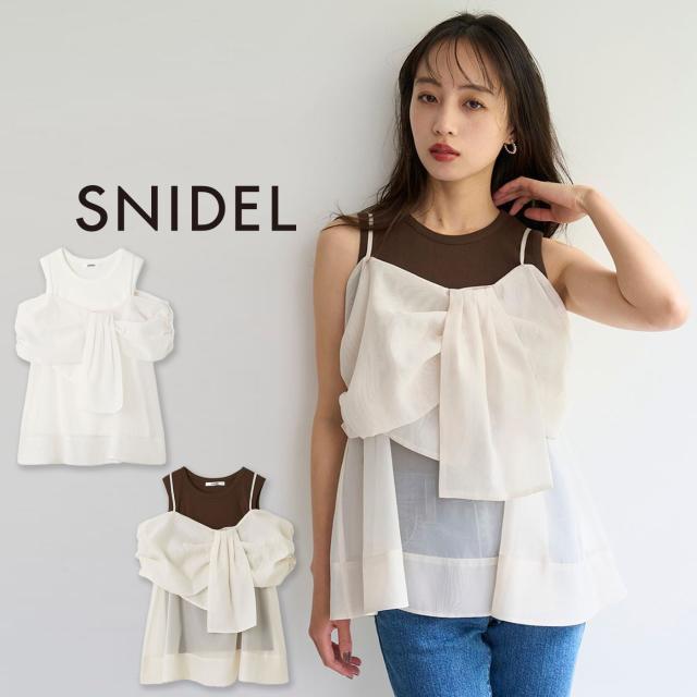 スナイデル SNIDEL デザインブラウスSETノースリカットソー swct254248 レディース トップス タンクトップ オフショル リボン オーガンジー 2025秋