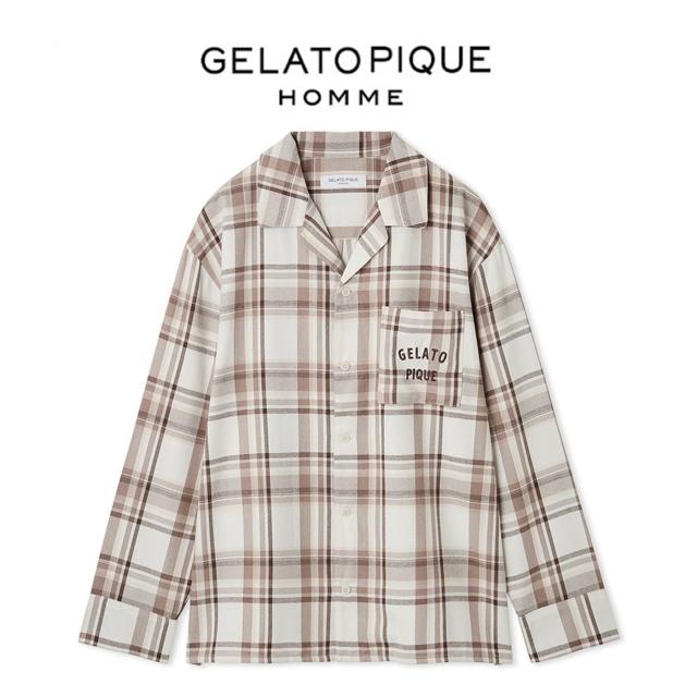 ジェラートピケ オム GELATO PIQUE HOMME トレンドチェック柄シャツ pmft254997 ジェラピケ メンズ パジャマ ルームウェア 部屋着 2025秋 ギフト プレゼントにおすすめ