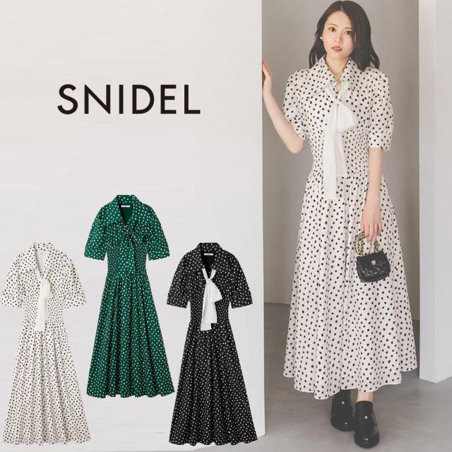 スナイデル SNIDEL ドットボウタイシャツワンピース swfo254173 レディース ドレス ロングワンピース 水玉柄 Aライン 半袖 2025秋